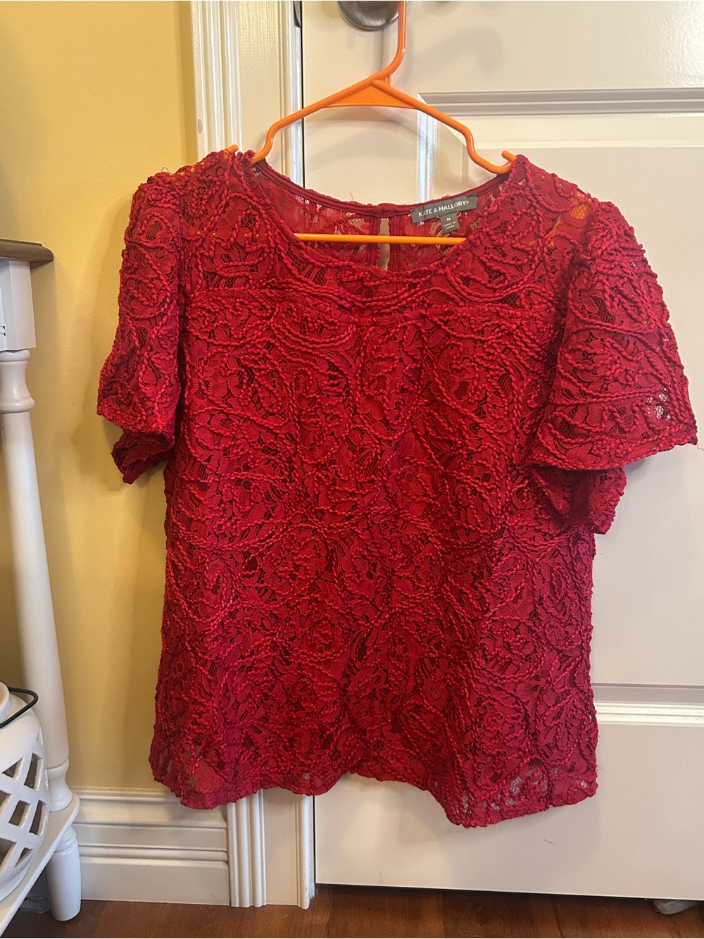 Kate & Mallory Red Lace Short-Sleeve Blouse